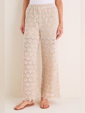 HYACINTH HOUSE Tan Seashell Eyelet Seashell Pants - small -NWOT - eyelet resort